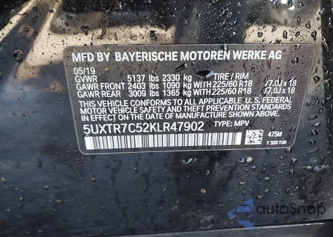 2019 BMW X3 Sdrive30I from USA, damaged, VIN 5UXTR7C52KLR47902